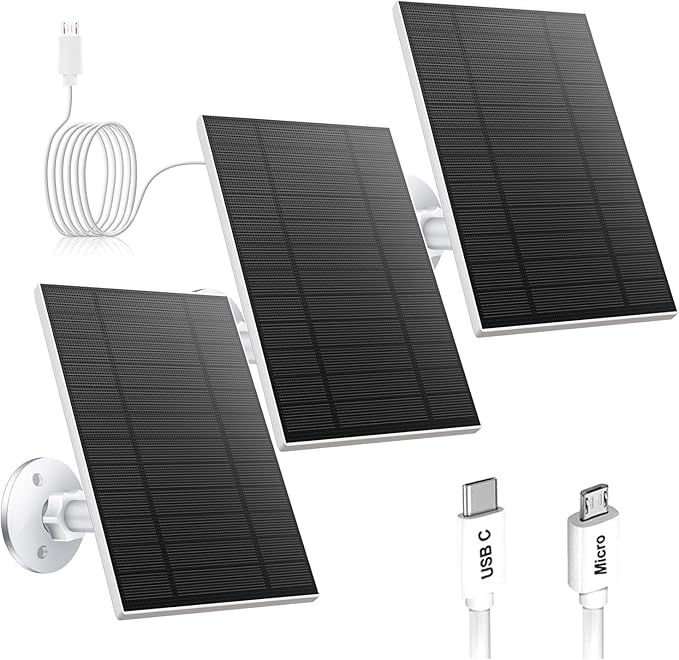 3PC 5W Solar Panel for Security Camera, Solar Panel with Micro USB & USB-C Port for DC 5V Outdoor