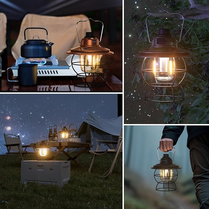 LED Camping Lantern Rechargeable Dimmable, Portable Vintage Outdoor Lantern 2700-6500K Waterproof