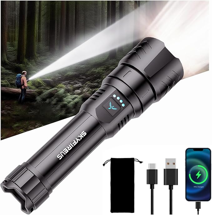 SKYFIRE LED Flashlight High Lumens,2000lm Super Bright Rechargeable Flashlight,Zoomable,Four
