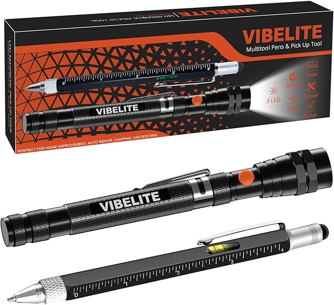 VIBELITE Gifts for Dad, Magnetic Pickup Tool and 6 in 1 Multitool Pen with Touch Screen Stylus