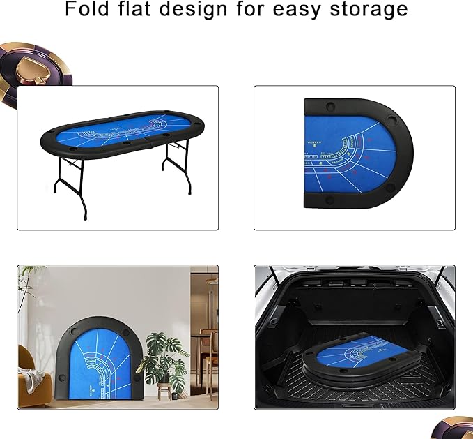 Upgrade 8 Player Poker Table for Blackjack Card Game, Foldable Texas Hold'em Table, Portable Casino