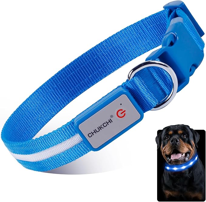 CHUKCHI LED Dog Collar Rechargeable,Waterproof Flashing Collar,Light Up Glow Collar, Adjustable
