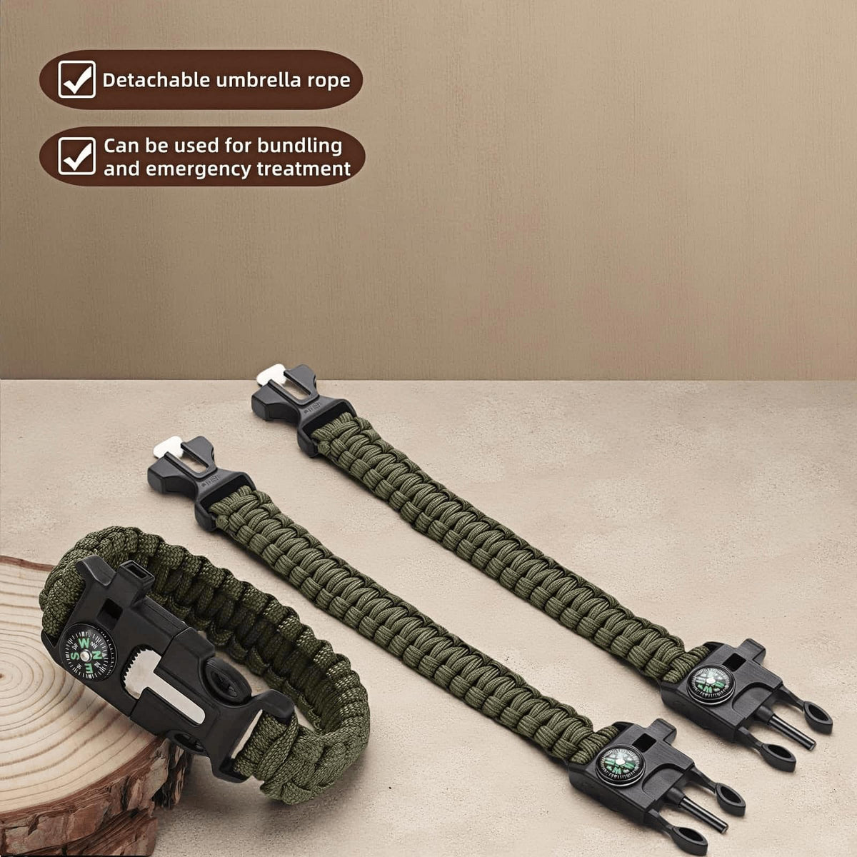 Chinshwehaw 5 in 1 Survival Bracelet-Fire Starter,Loud Whistle,Compass,Paracord Rope &