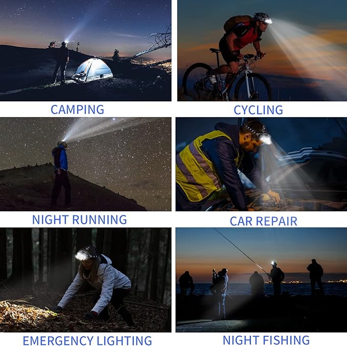 Rechargeable Headlamp, 8 LED 18000 Lumen Super Bright Waterproof Headlight with Red Lights, 8 Light