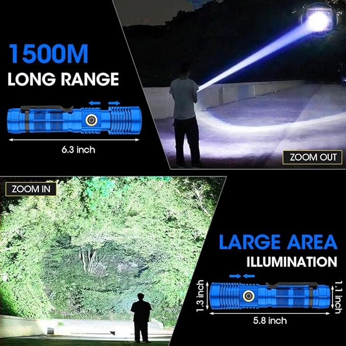 Rechargeable Flashlight High Lumens, High Lumens Super Bright Flash Light, Long-Range Zoomable LED