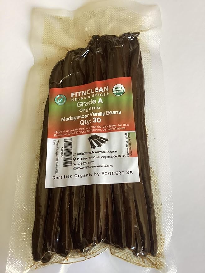 30 Organic Madagascar Vanilla Beans Grade A. Certified USDA Organic. ~6" for Chefs, Extract and