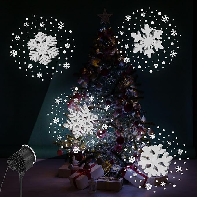 Tuanse Christmas Outdoor Snowflake Projector Lights LED Flood Light Holiday with Stars for Xmas