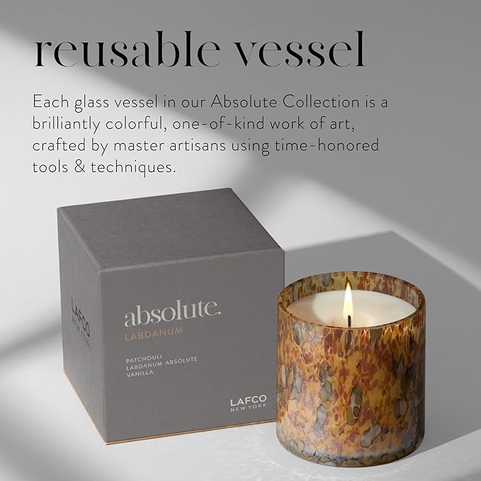 LAFCO New York Signature Candle, Labdanum - 15.5 oz - 90-Hour Burn Time - Reusable, Hand Blown