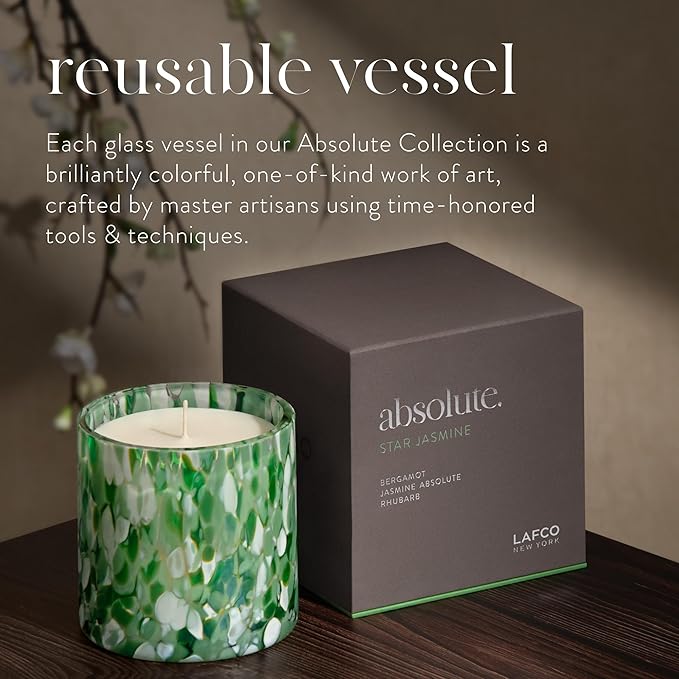 LAFCO New York Signature Candle, Star Jasmine - 15.5 oz - 90-Hour Burn Time - Reusable, Hand Blown