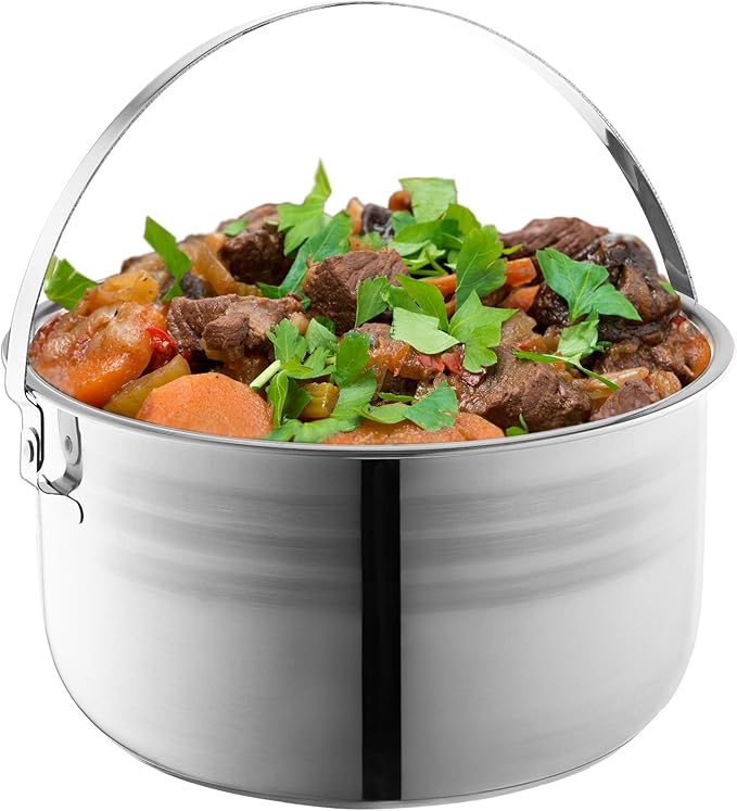 Camping Cookware Set - Compact Stainless Steel Campfire Cooking Pots and Pans | Combo Kit with