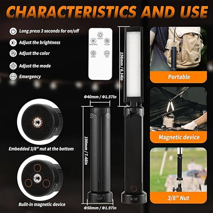 Rechargeable Camping Light with Remote,Dimmable Outdoor Lantern,26-Hour Runtime,3 Colors 5
