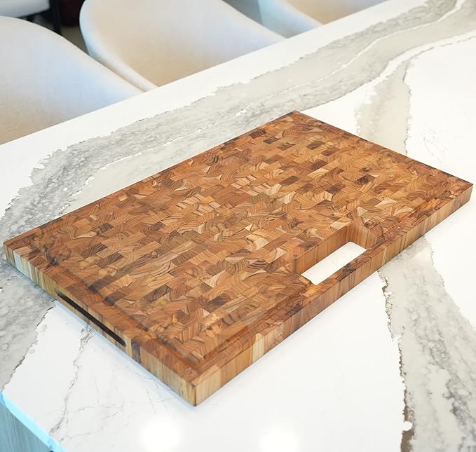 EcoDecors, Teak End Grain Cutting Board 29"x18", Solid FSC Teakwood Carving Board with Juice