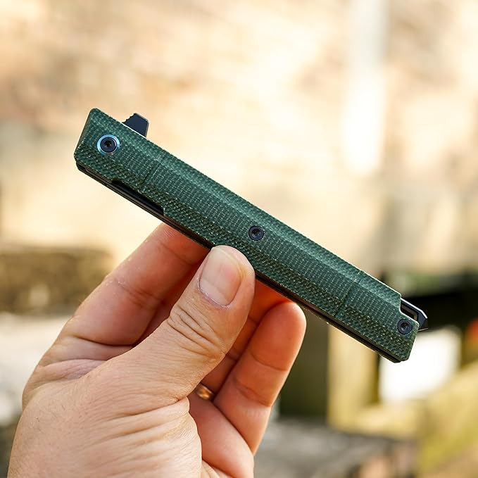 Flipper Pocket Folding Knife,DC53 Steel Blade and G10 Handle. With pocket clip and glass