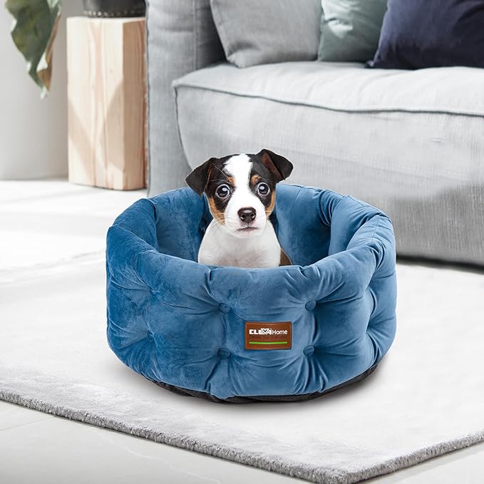 ClevaHome Deep Nest Cat Bed for Small Pets up to 15lbs - Round Cat Beds for Indoor Cats, Luxurious