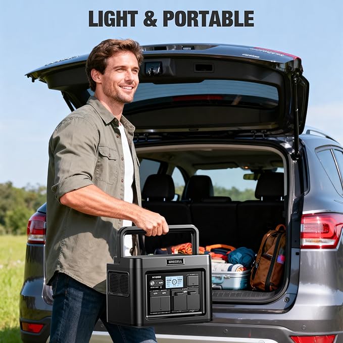GRECELL H1200 Portable Power Station 1200W, 672Wh LiFePO4 Battery Solar Generator with 10ms UPS
