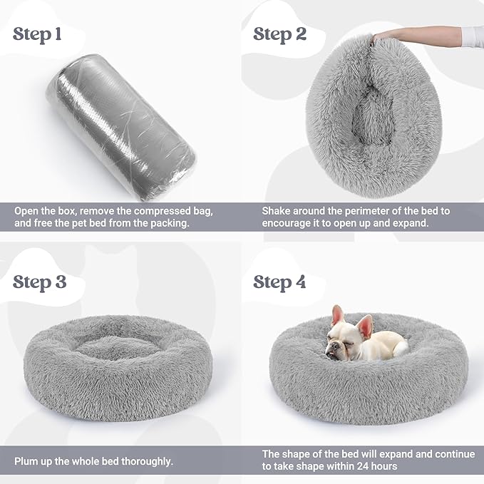rabbitgoo Dog Bed for Small, 24 inches Machine Washable, Fluffy Donut Pet Bed Anti-Slip, Calming