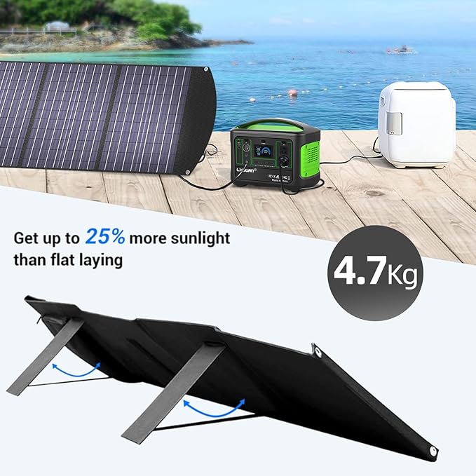 LVYUAN 120 Watt Portable Solar Panel with Adjustable Kickstands, Foldable, Waterproof IP65 for RV