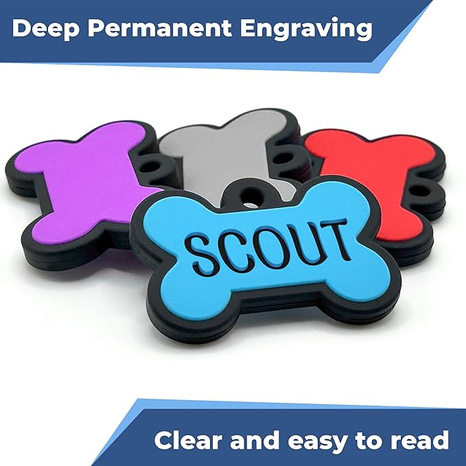 GoTags Silicone Dog Tags, Soundless Pet Tag, Personalized Silent Tag Engraved for Pets with Cute
