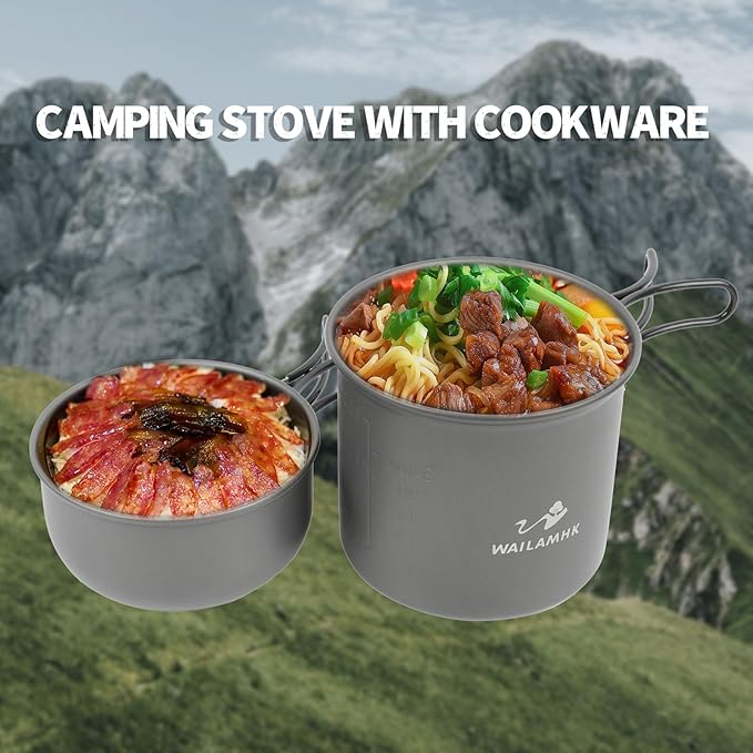 Camping Cookware Mess Kit, 17 pcs Backpacking Cooking Gear, Lightweight Camping Pots and Stove Set