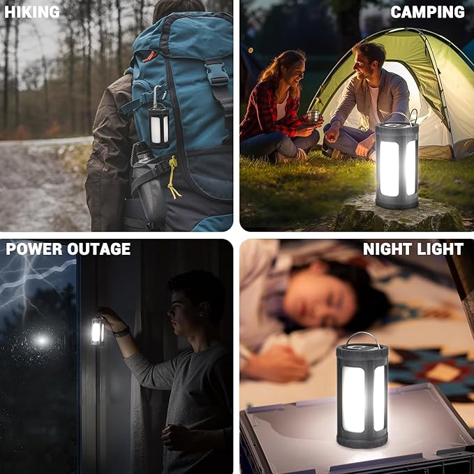 Camping Lantern Rechargeable 150Hr Runtime, 600LM Ultra Bright 360° COB Camping Light, IPX7