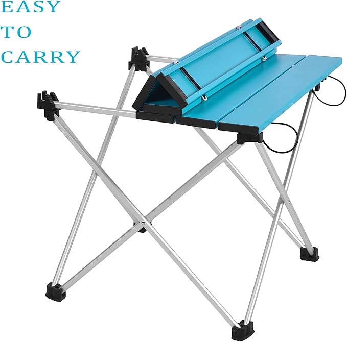 Grope Small Folding Camping Table with Aluminum Table Top, Beach Table for Sand with Carrying