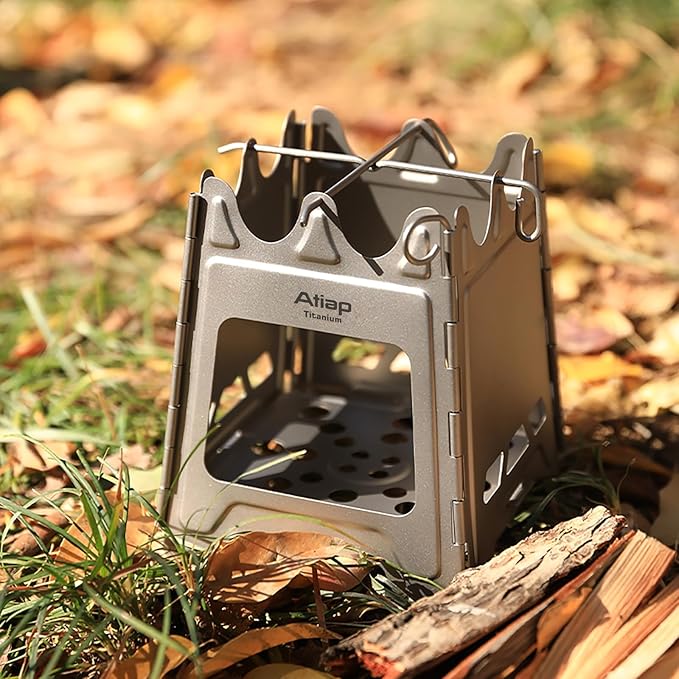 Titanium Wood Stove New Upgrade - Foldable Multi-Fuel Alcohol Stove Ultra-light and compact stove