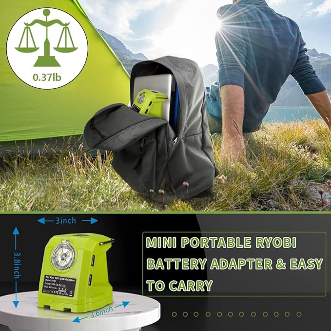 Portable Flashlight for Ryobi 18v Battery, 420lm LED Work Light with 2 USB Ports, 3 Light Modes and