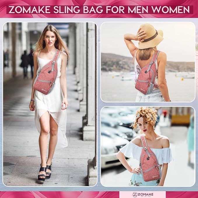 ZOMAKE Sling Bag,Small Crossbody Sling Backpack,Water Resistant Shoulder Daypack for Travel,Anti