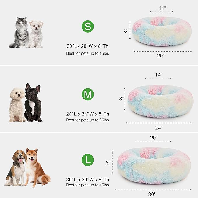 Love's cabin Calming Cat Bed for Indoor Cats,Anti-Anxiety Donut Round Dog Bed,Fluffy Faux Fur