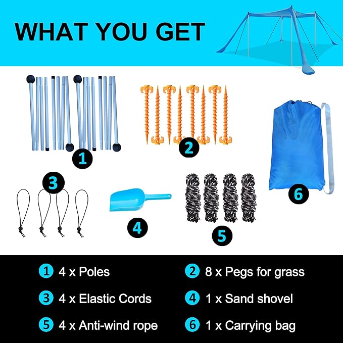 Beach Tent Sun Shelter with UPF 50+ UV Protection, Beach Canopy Sun Shade 11x11 FT with Sandbags