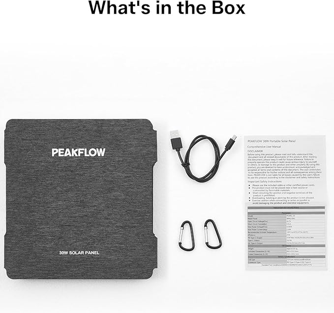 PEAKFLOW 30W Solar Panel,Foldable Portable Solar Panel,25.4% High-Efficiency, USB-A and 2 USB-C