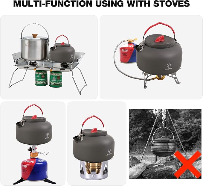 REDCAMP 1.4L Medium Outdoor Camping Kettle, Aluminum Water Pot with Carrying Bag, Compact