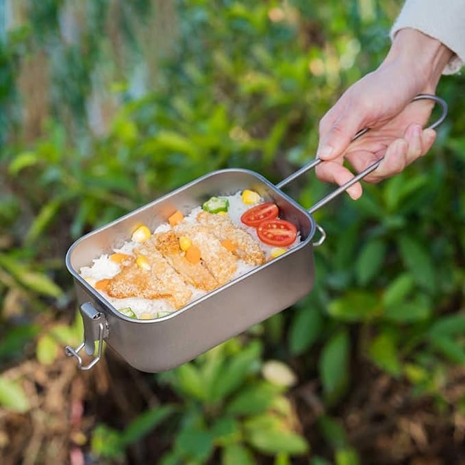 800ml Titanium Lunch Box Leak-Proof Lid & Folding Handle Camping Cookware Lightweight Outdoor