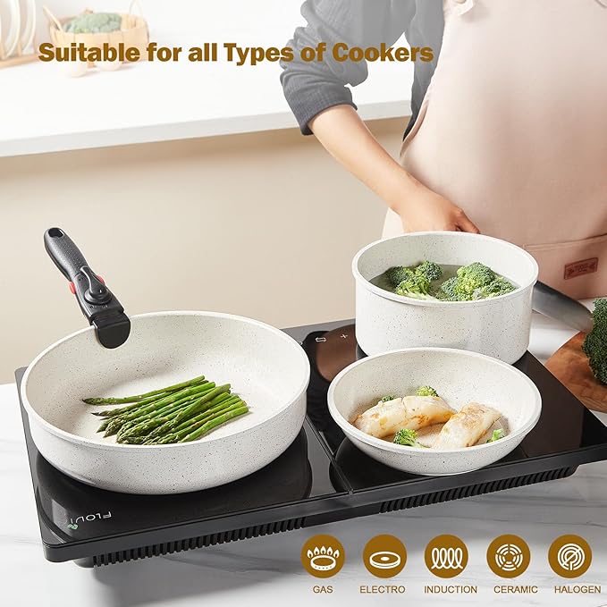 ROSSETTO 17pcs Pots and Pans Set Non Stick from France, Ceramic Cookware Set with Removable Handle
