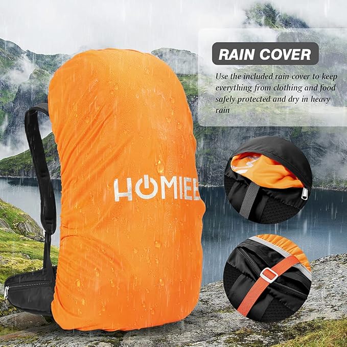 HOMIEE 50L Hiking Backpack Travel Bag Waterproof Camping Rucksack with Rain Cover Lightweight