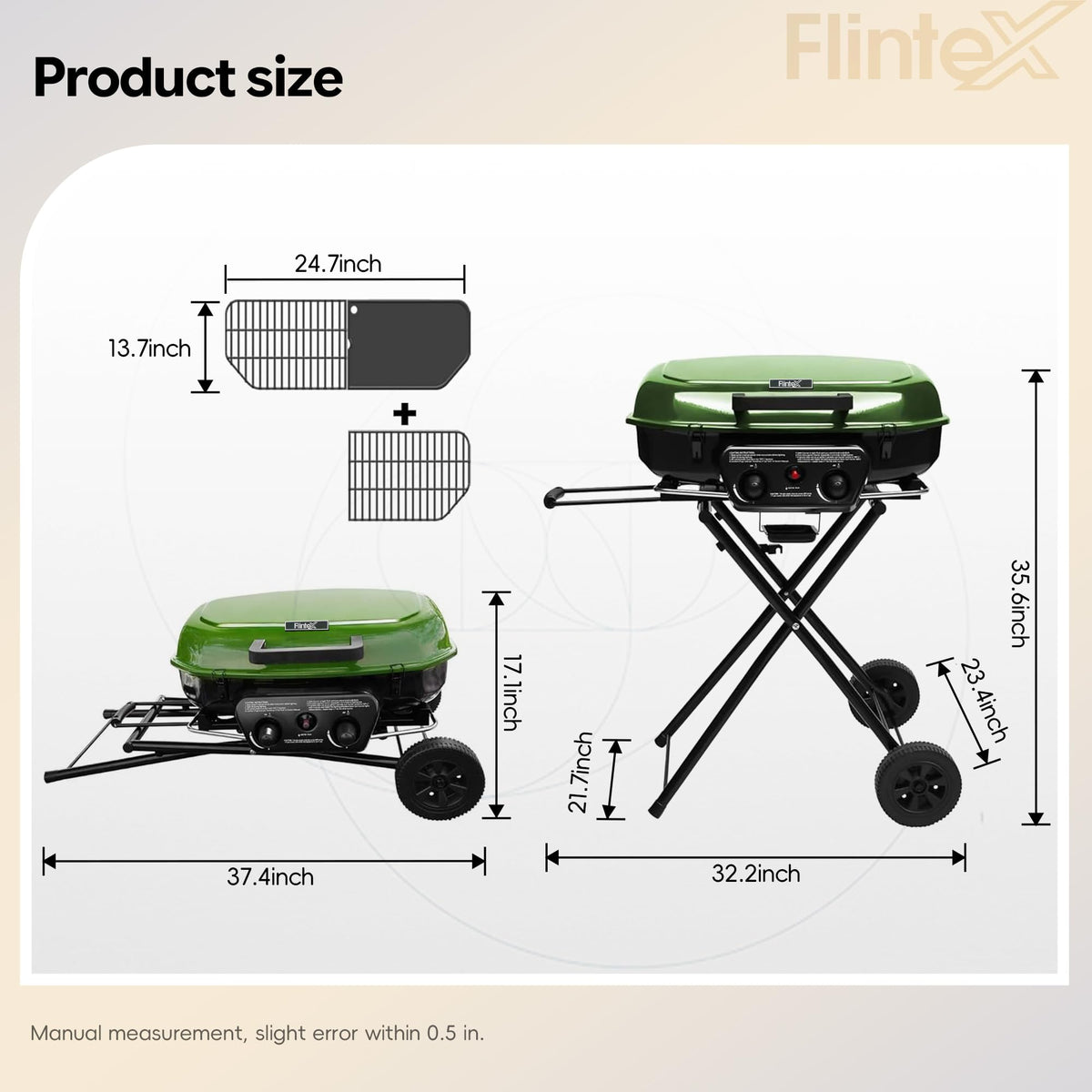 Flintex Portable Propane Gas Grill, 2-Burner Foldable Grill, 340 sq.in.