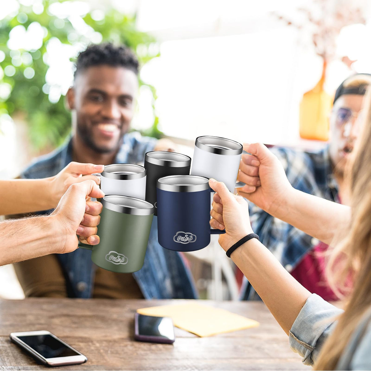 CoolSub 12oz Insulated Coffee Mug with Handle, Stainless Steel Wide Mouth Travel Tumblers with Lid