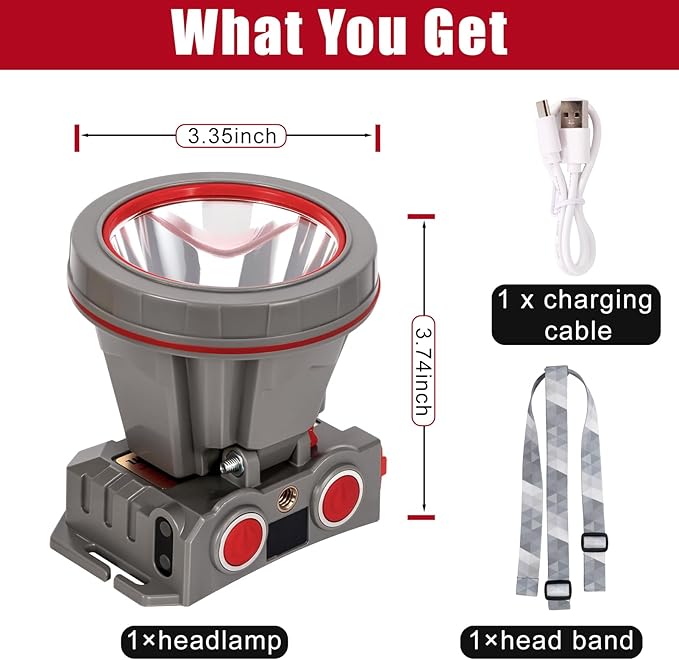 Super Bright Coon Hunting Headlamp, High Lumen LED Headlight with Battery Level Display, Waterproof