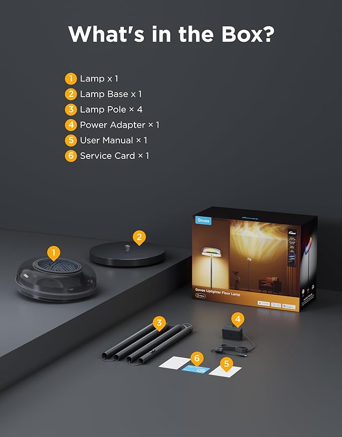 Govee Uplighter Floor Lamp for Living Room, RGBIC Ripple Projector, Floor Lamp for Bedroom Works
