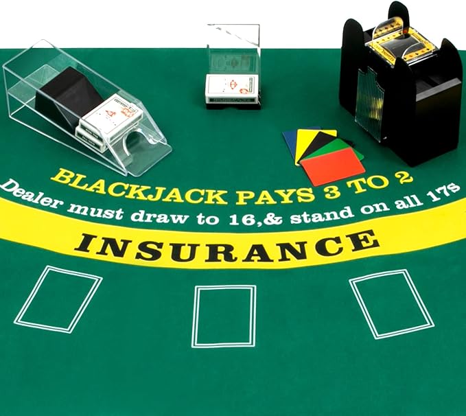 Aoriher Blackjack Game Combo Set, Include Blackjack Layout Felt,Shoe 6 Deck Automatic Card Shuffler