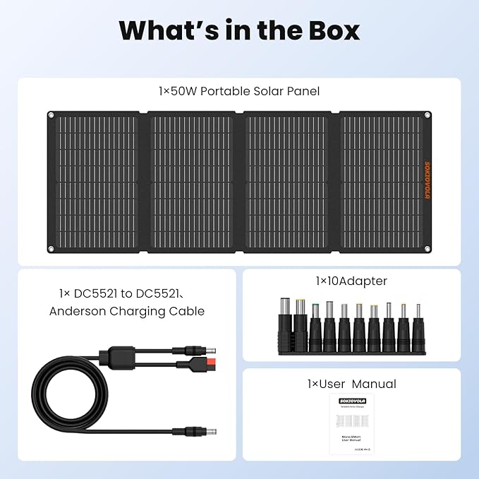 N-Type 16BB 50W Portable Solar Panels,Foldable Solar Panel Charger IP68 Waterproof with USB-A and