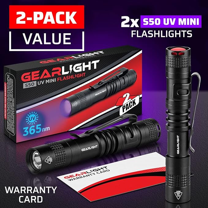 GearLight UV Flashlight S50-365 nm Mini Blacklight Ultraviolet Pen Flashlights for ID Check, Leak