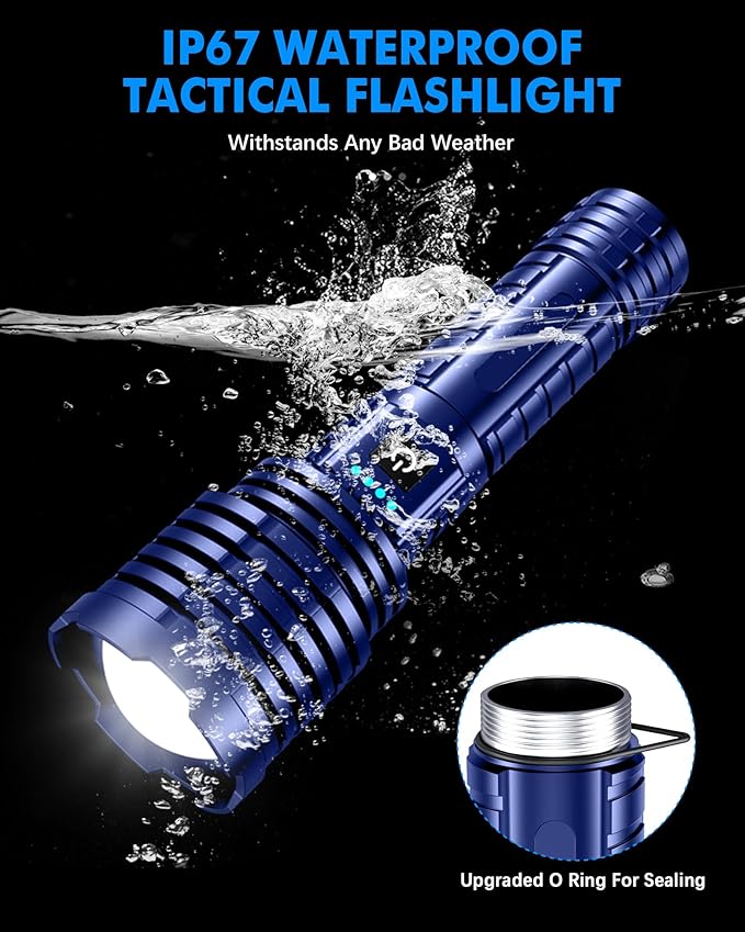 Super Bright Rechargeable LED Flashlights, 5000.000 True High Lumens, Powerful Tactical Flashlight