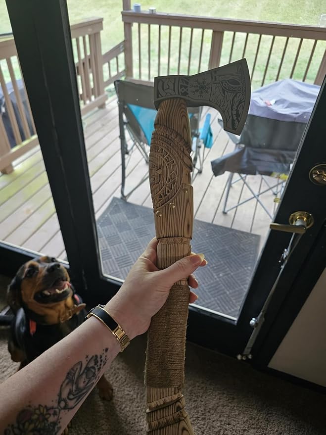 Hand Forged Viking Axe – Carbon Steel Blade with Ash Wood Handle and Leather Sheath, Camping
