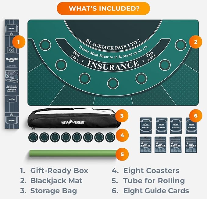 Newverest Blackjack Mat 70" x 35", Blackjack Table Top for Home Game Nights with Friends | Black