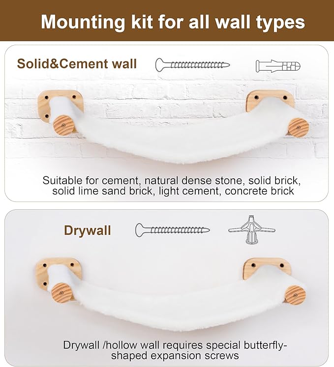 Cat Wall Hammock Shelves, Dual-Sided Cat Bed with Canvas & Plush Fabric, Wall Mounted Shelf for