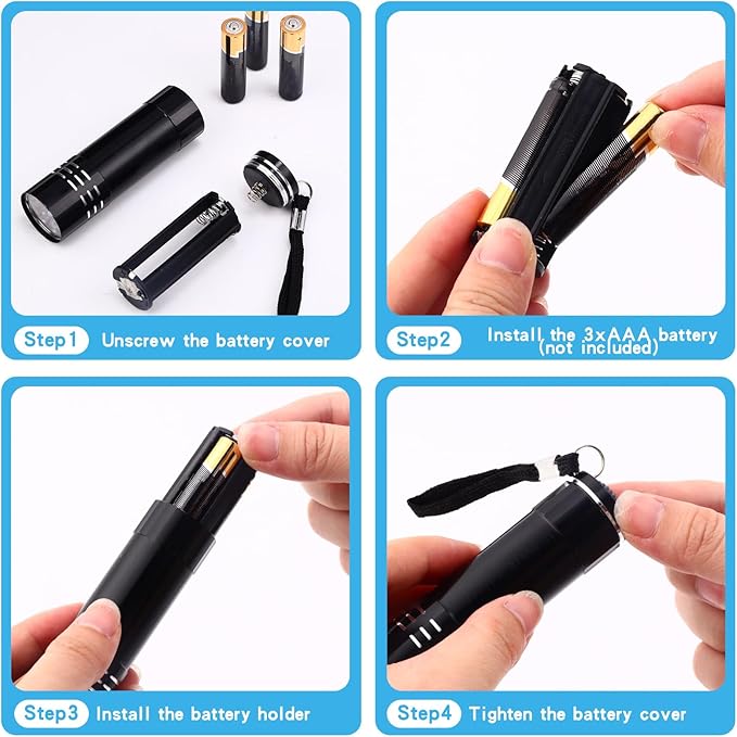 Riakrum 12 Pieces UV Blacklight Flashlights LED Handheld Mini Light Flashlight Small Portable