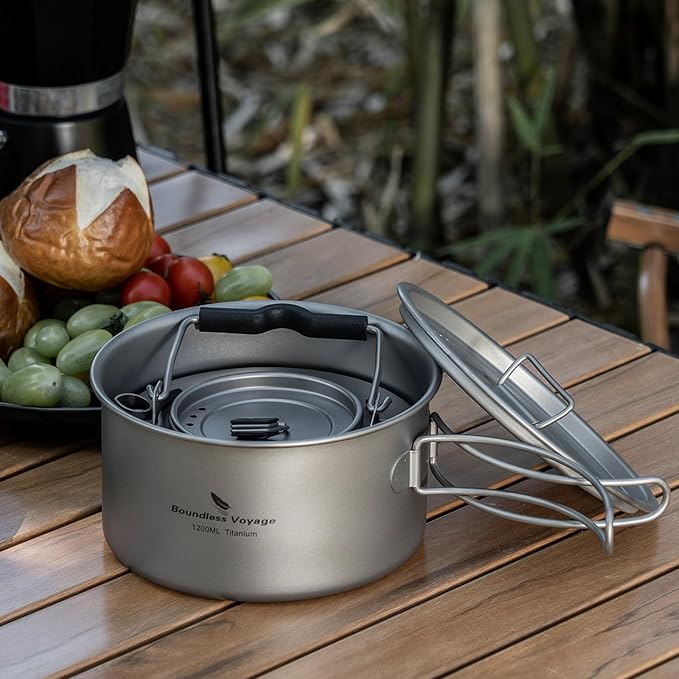 Boundless Voyage Titanium Pot Portable Camping Cookware Lightweight Cooking Pot Set for Outdoor