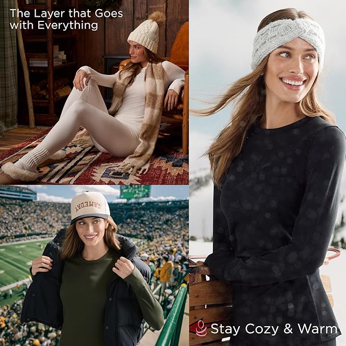 Cuddl Duds Womens Fleece Lined Thermal Base Layer Set – Long Sleeve Shirt & Leggings for Cold