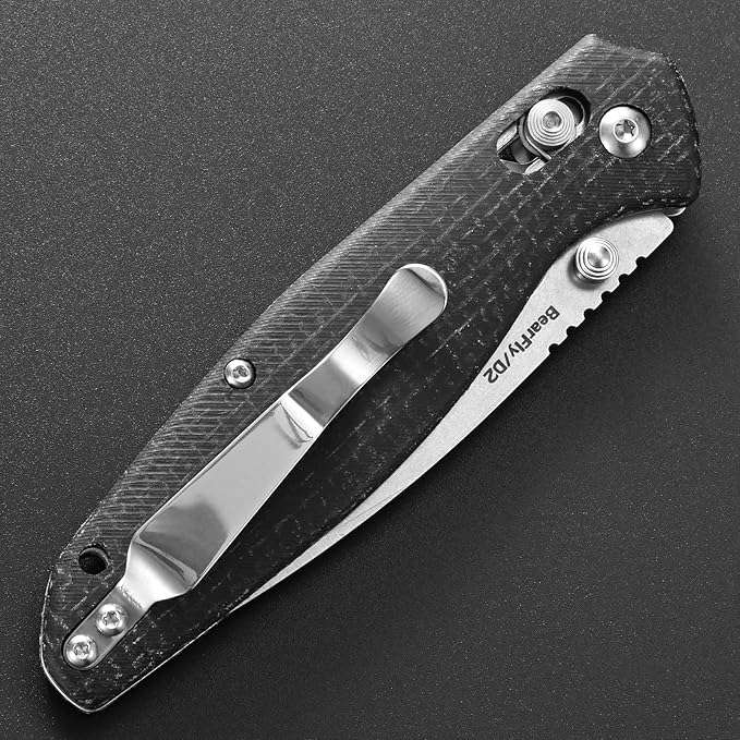 Eafengrow EF966 Folding Knife D2 Blade Micarta Handle with Pocket Clip EDC Tactical Knife thumb